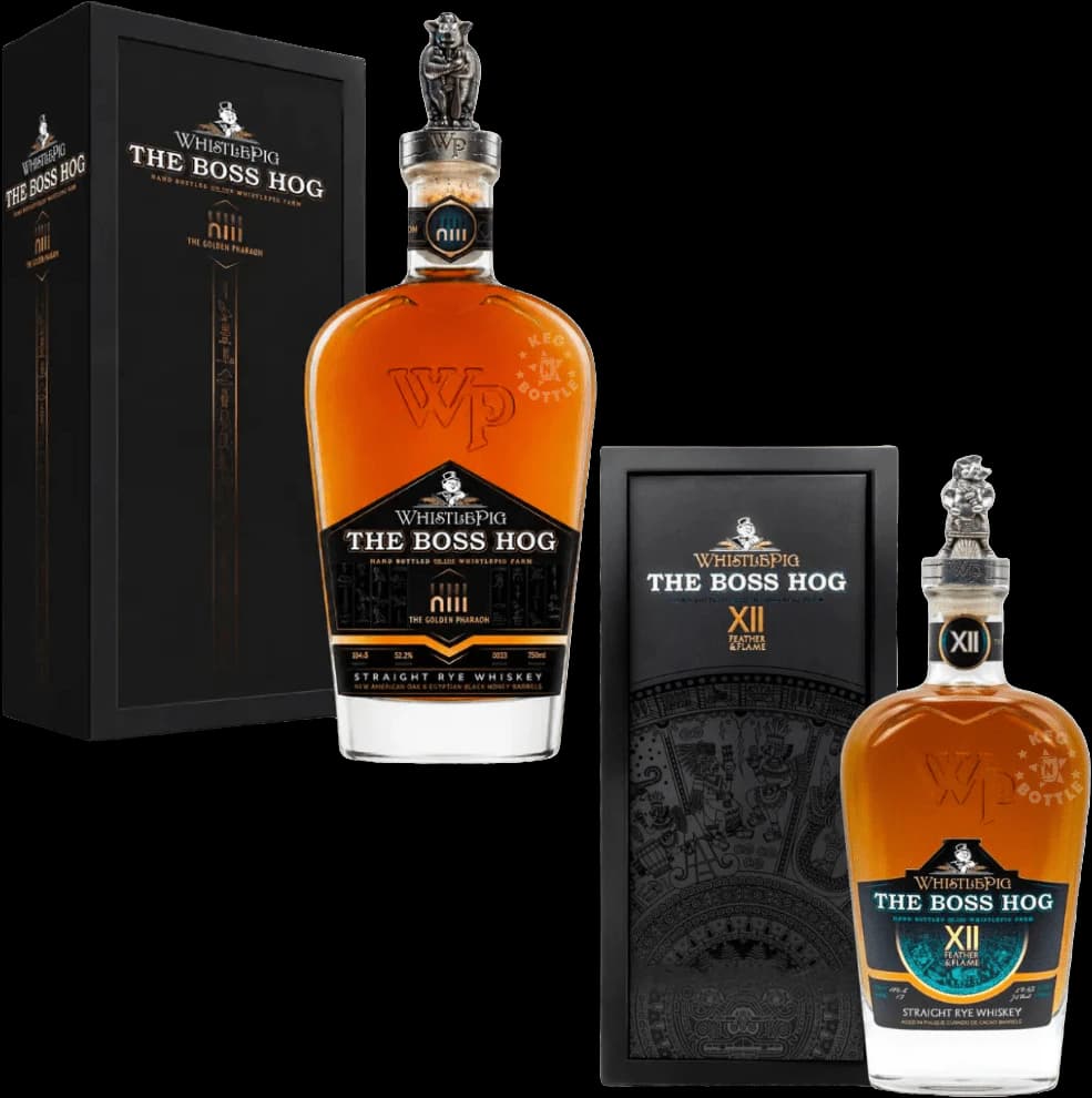 WhistlePig Boss Hog XII 'Feather & Flame' + WhistlePig The Boss Hog XIII 'The Golden Pharaoh' Whiskey Bundle (2x750mL)